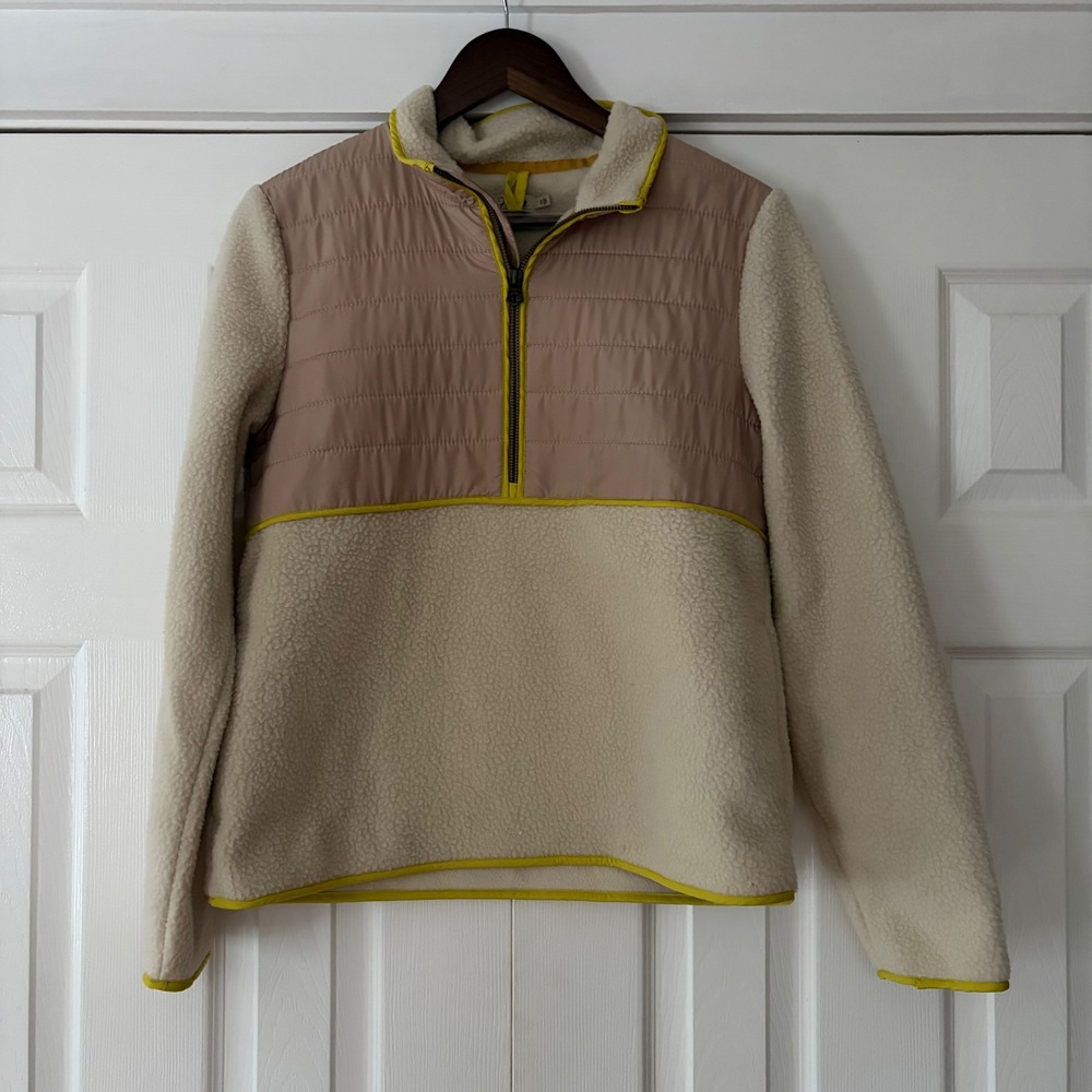 Faherty Sherpa Cobble Hill Quarter Zip‎ Pullover Cream Small EUC - Picture 2 of 6